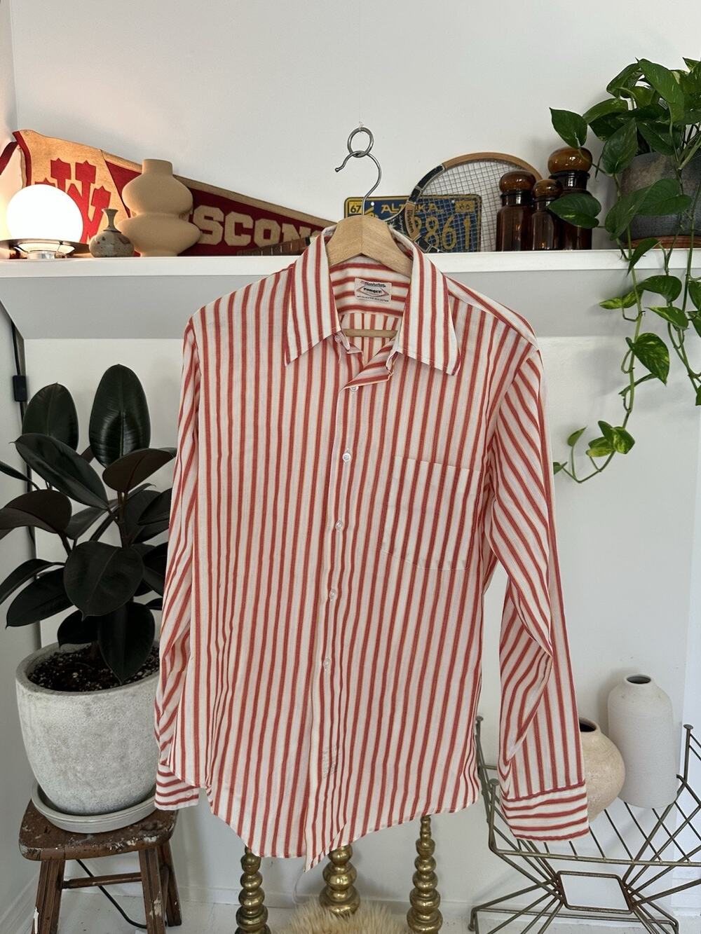 Vintage 1970s Manhattan Torque Light Weight Button Striped Shirt 15.5